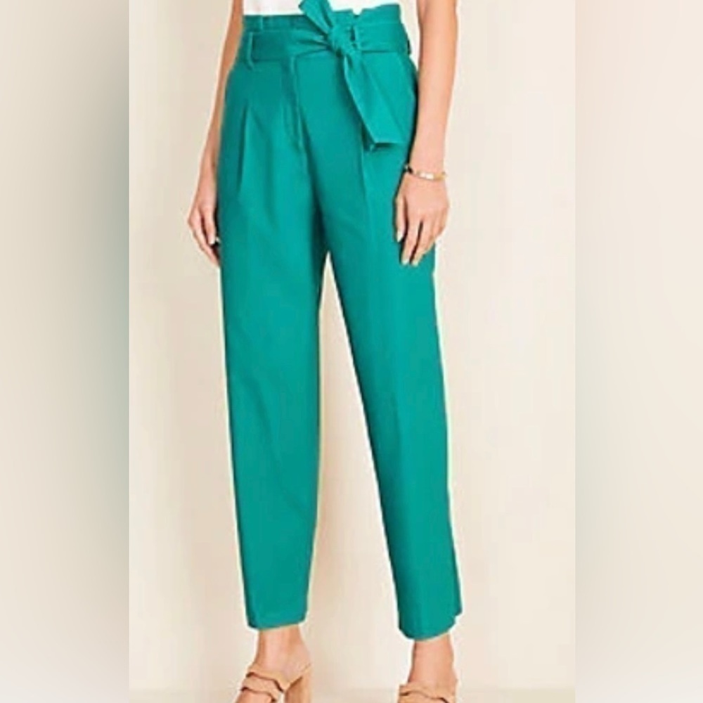 Ann Taylor Paperbag Pant Dark Green Tie Waist size 4